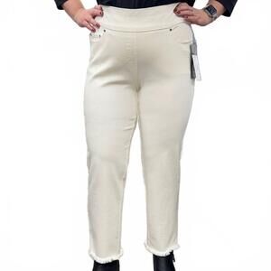 NEW MULTIPLES fringe hem ankle pant in winter white